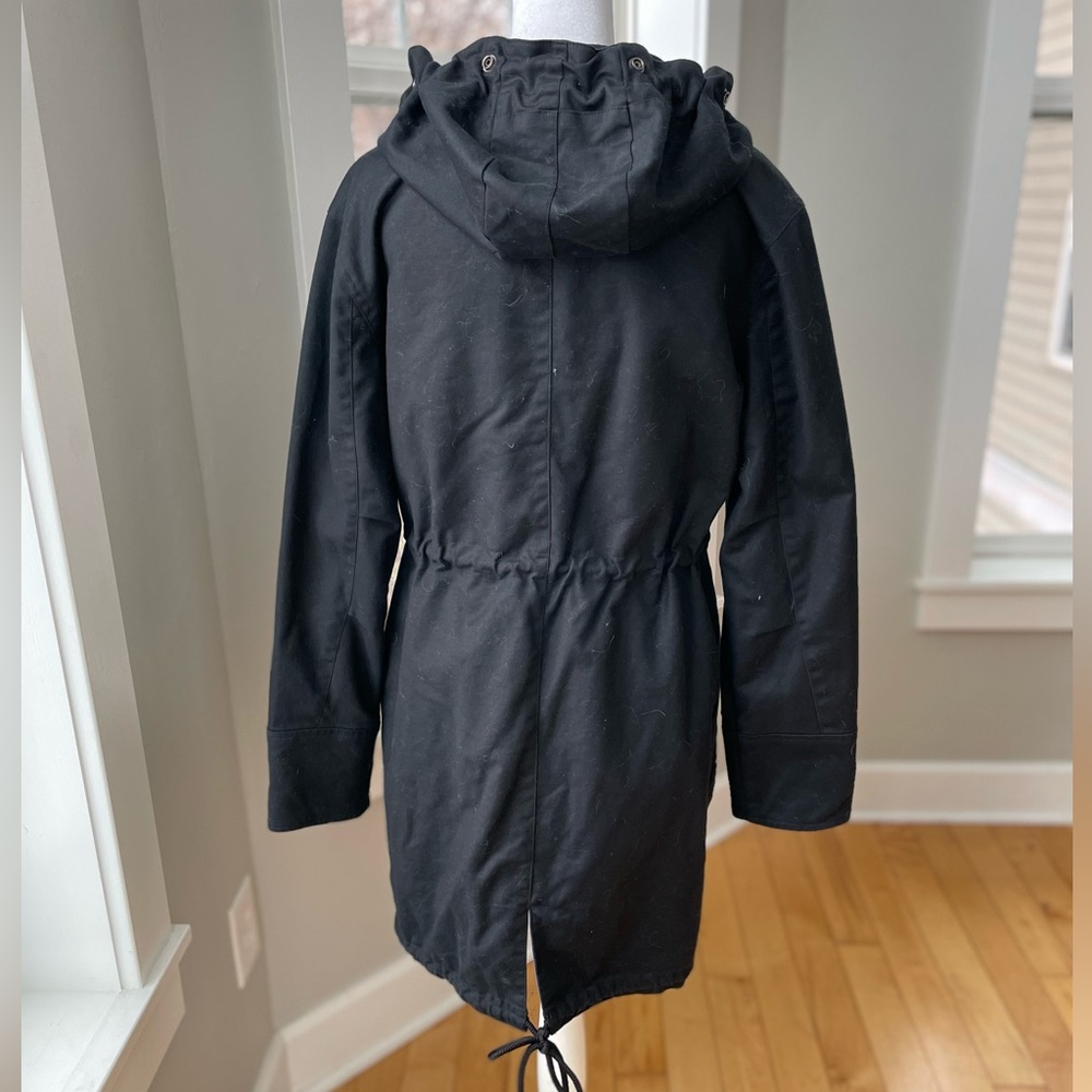Liz Claiborne Black Cotton Anorak Trench Coat Size Medium - Picture 5 of 10